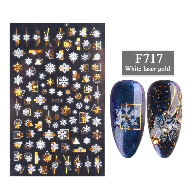 New Nail Stickers 3D Christmas Series Two-color Golden Laser Snowflake Thin Stickers Nail