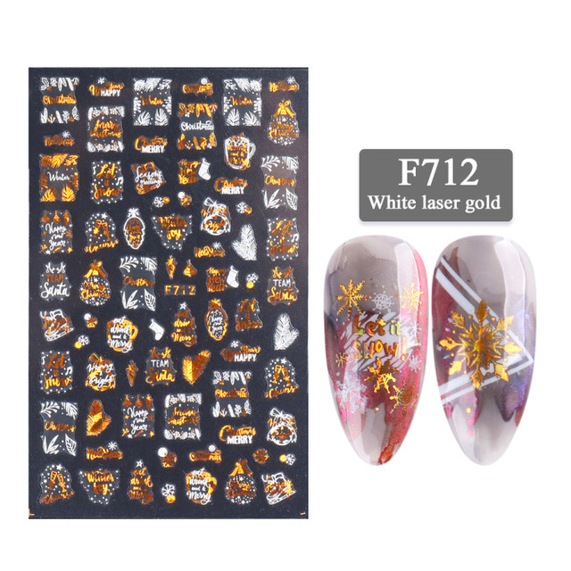 New Nail Stickers 3D Christmas Series Two-color Golden Laser Snowflake Thin Stickers Nail