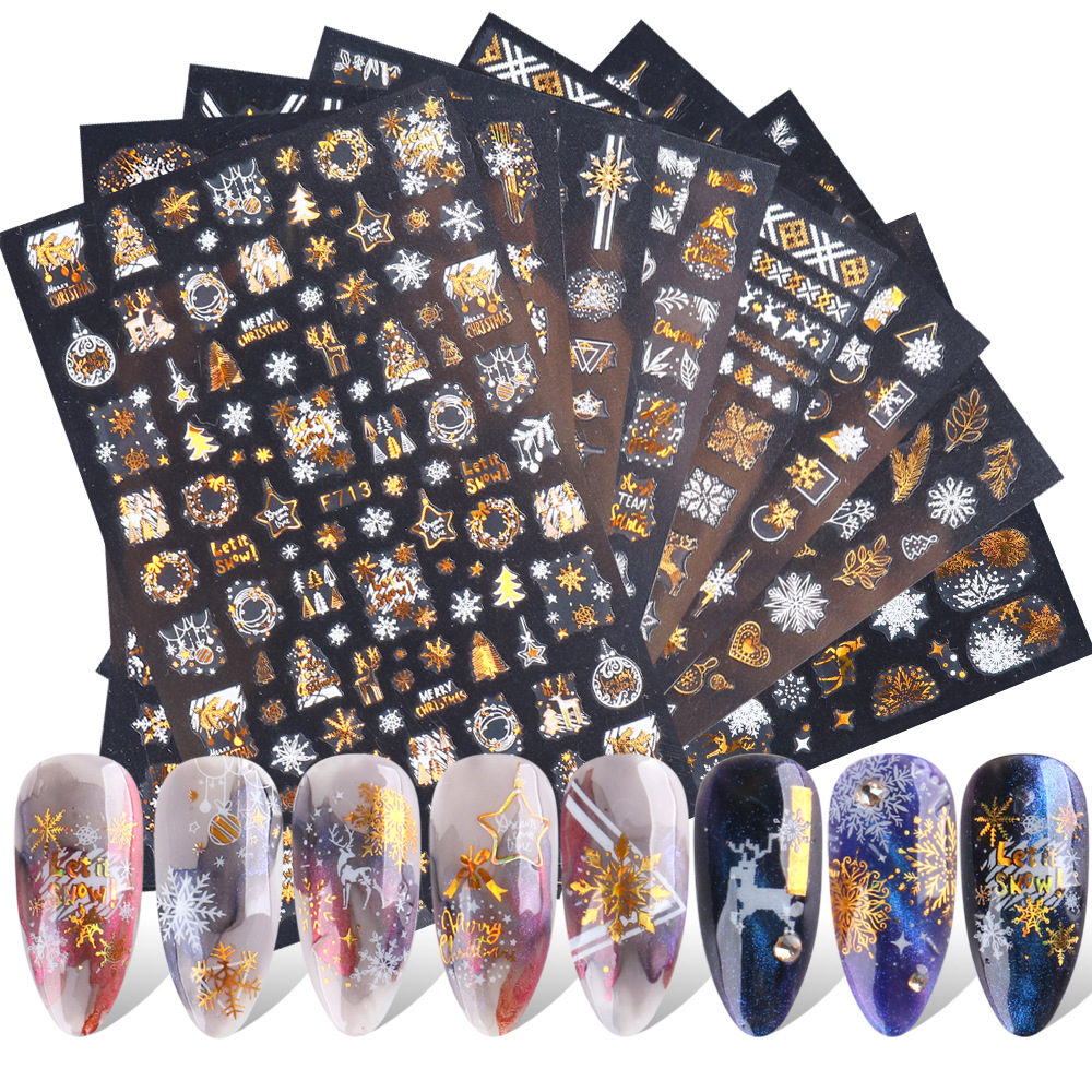 New Nail Stickers 3D Christmas Series Two-color Golden Laser Snowflake Thin Stickers Nail