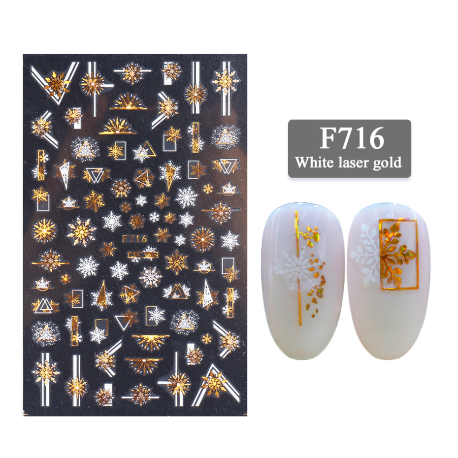 New Nail Stickers 3D Christmas Series Two-color Golden Laser Snowflake Thin Stickers Nail