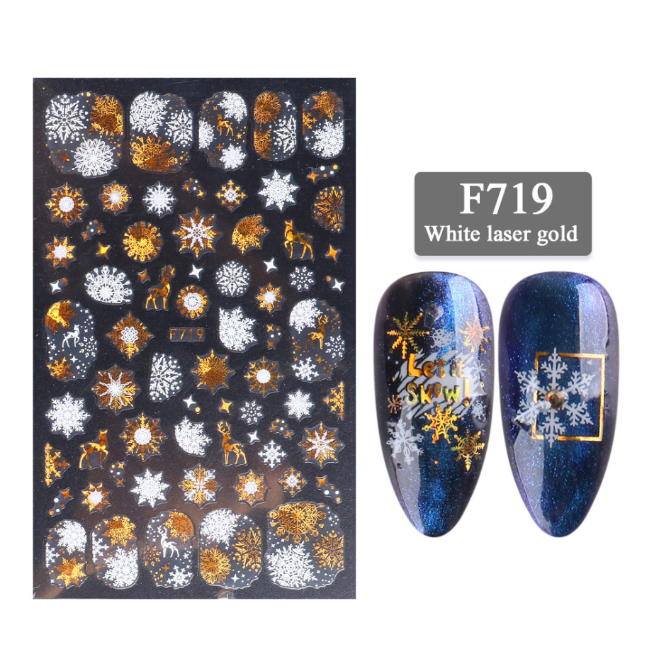 New Nail Stickers 3D Christmas Series Two-color Golden Laser Snowflake Thin Stickers Nail
