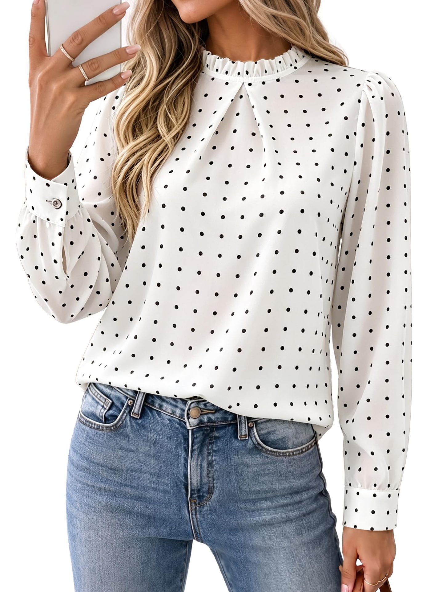 New Stylish Round-neck Long-sleeve Chiffon Blouse