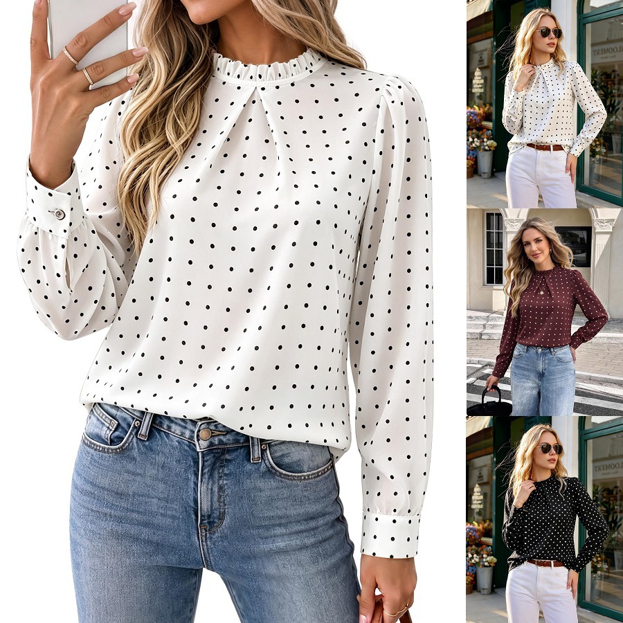 New Stylish Round-neck Long-sleeve Chiffon Blouse