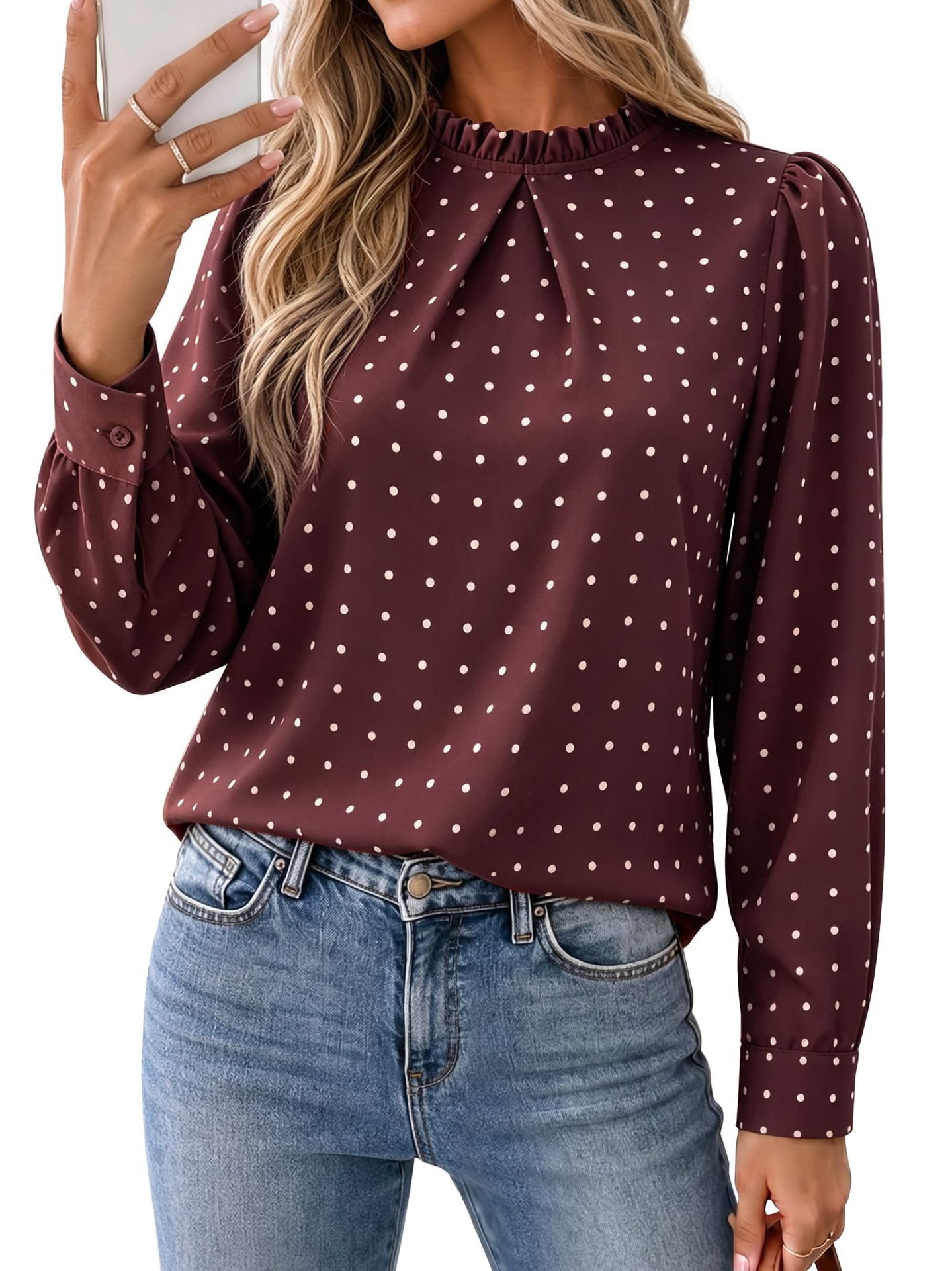 New Stylish Round-neck Long-sleeve Chiffon Blouse