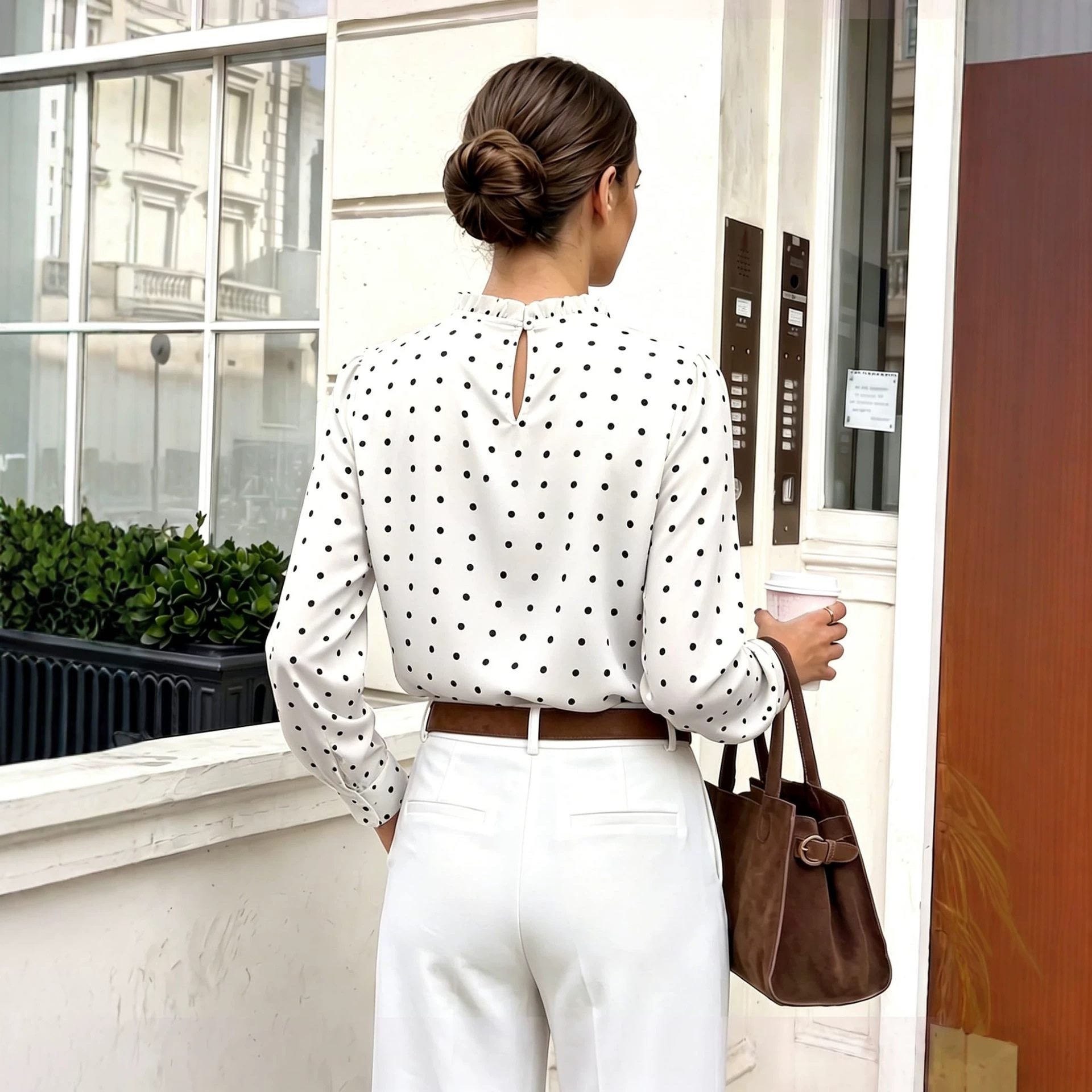 New Stylish Round-neck Long-sleeve Chiffon Blouse