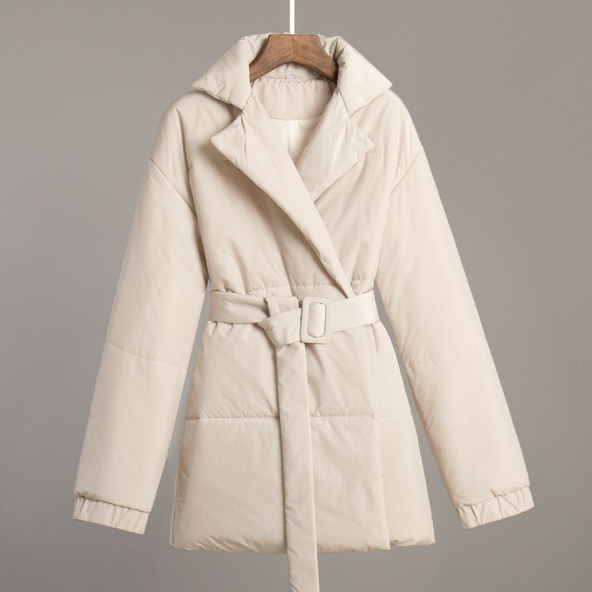 New Thickened Slimming Cinched Cotton-padded Coat Solid Color Belt Cotton Coat Jacket