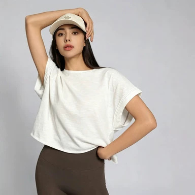 New Women's T-shirt, Crew Neck Short Sleeve Batwing Top, Loose Casual Hollow Out Back