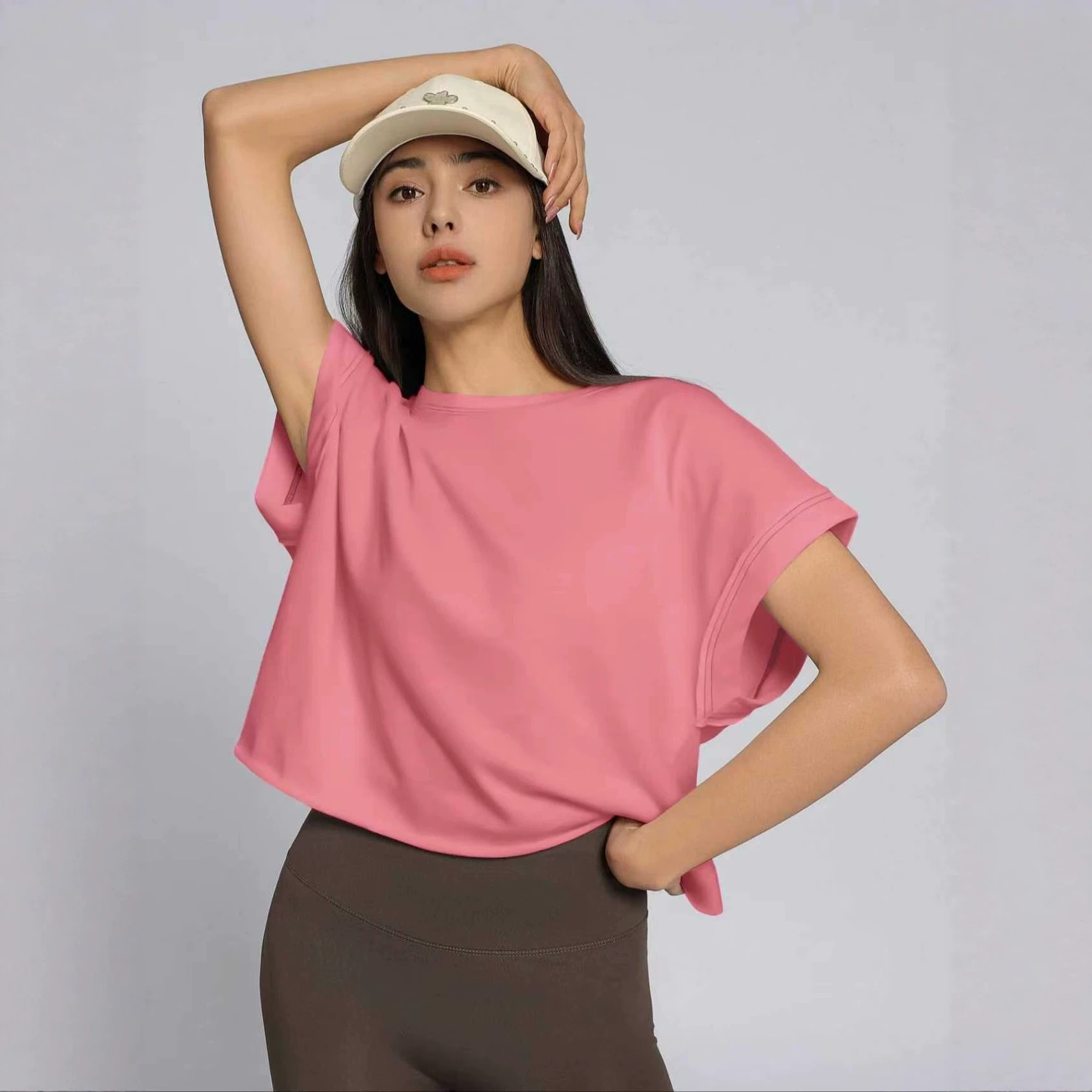 New Women's T-shirt, Crew Neck Short Sleeve Batwing Top, Loose Casual Hollow Out Back