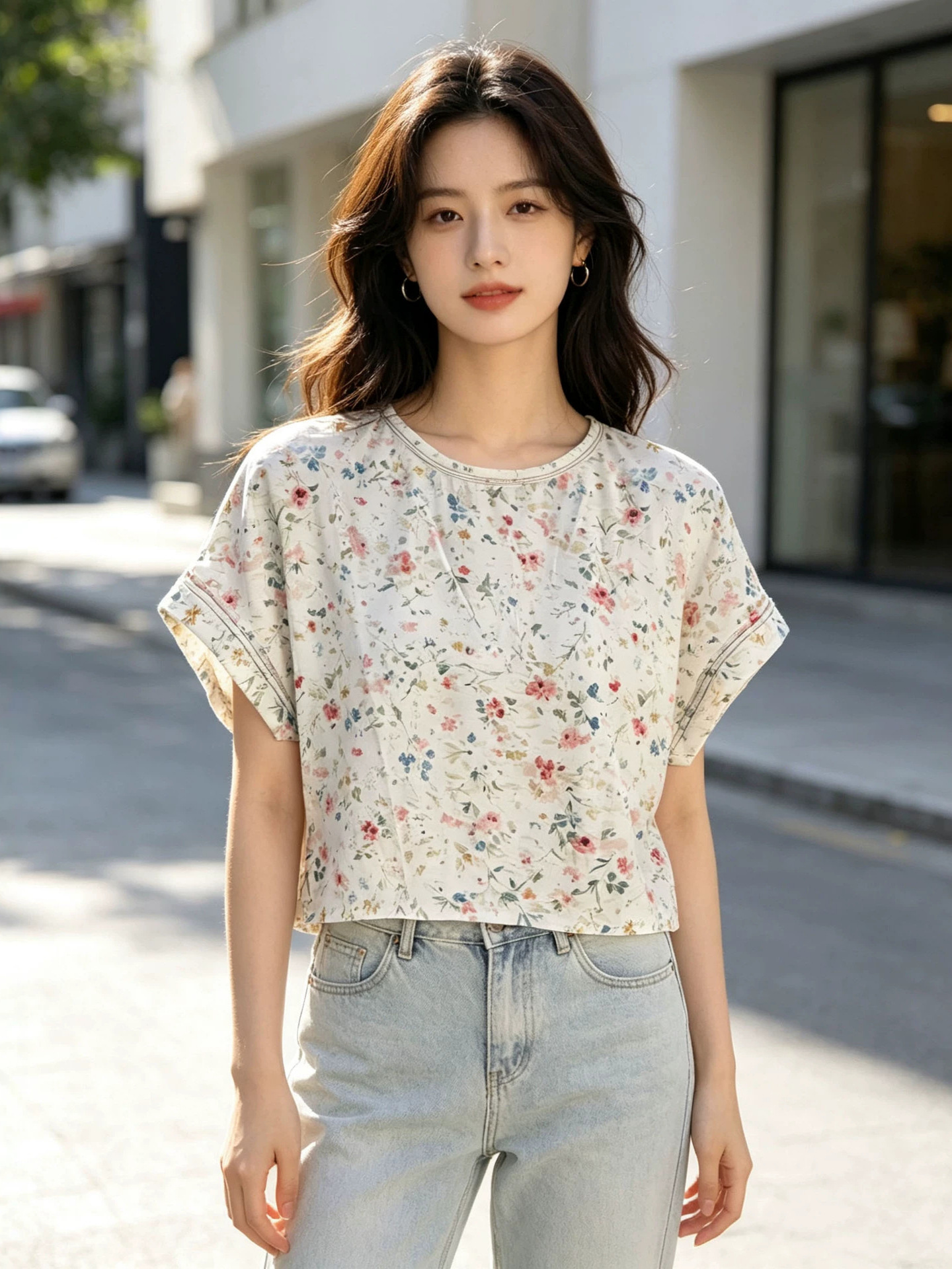 New Women's T-shirt, Crew Neck Short Sleeve Batwing Top, Loose Casual Hollow Out Back