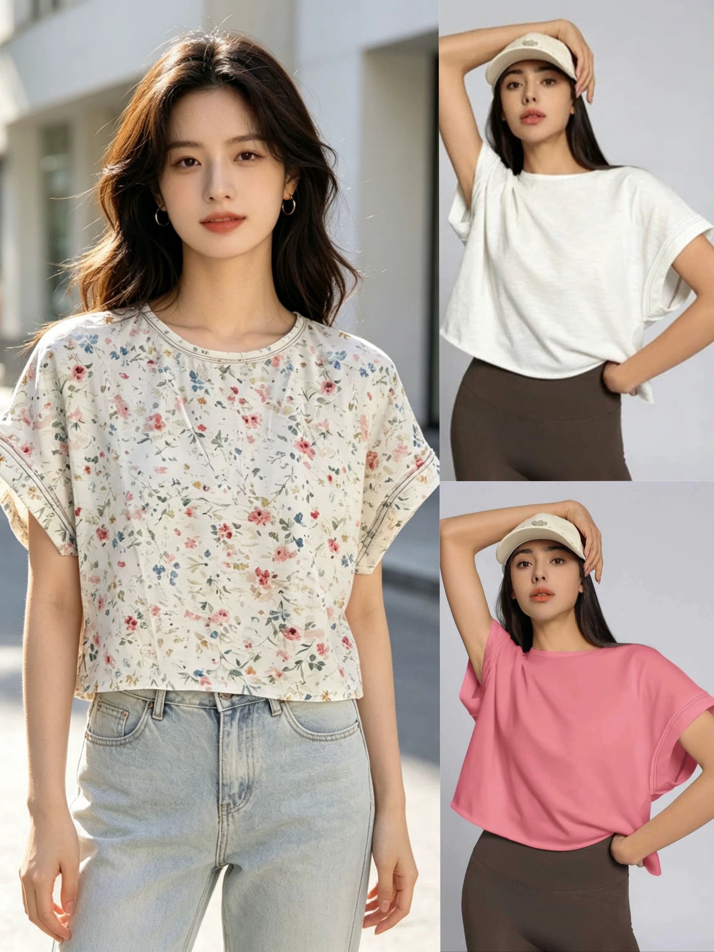 New Women's T-shirt, Crew Neck Short Sleeve Batwing Top, Loose Casual Hollow Out Back