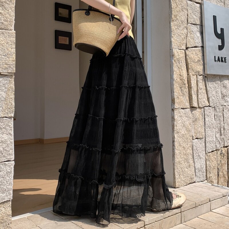 New Womens Tiered Ruffled Panel Midi Skirt