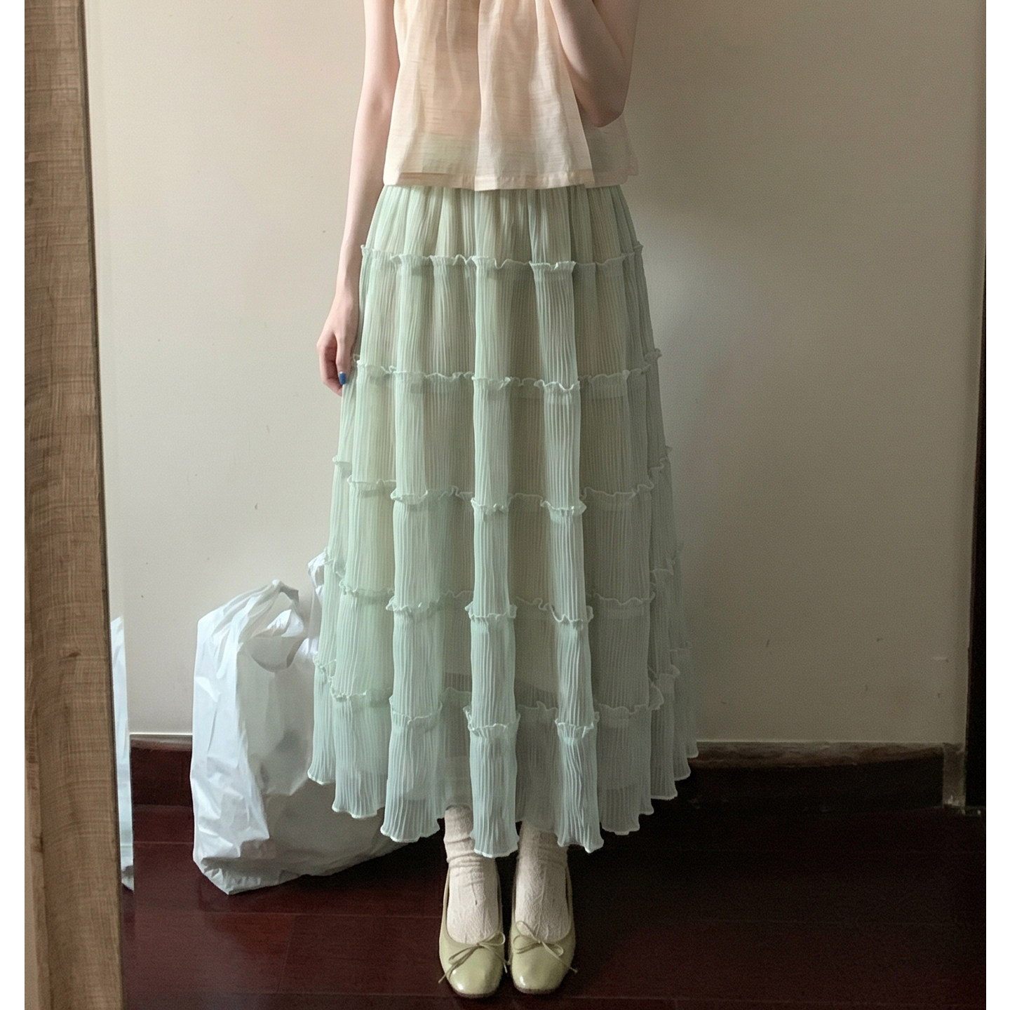 New Womens Tiered Ruffled Panel Midi Skirt
