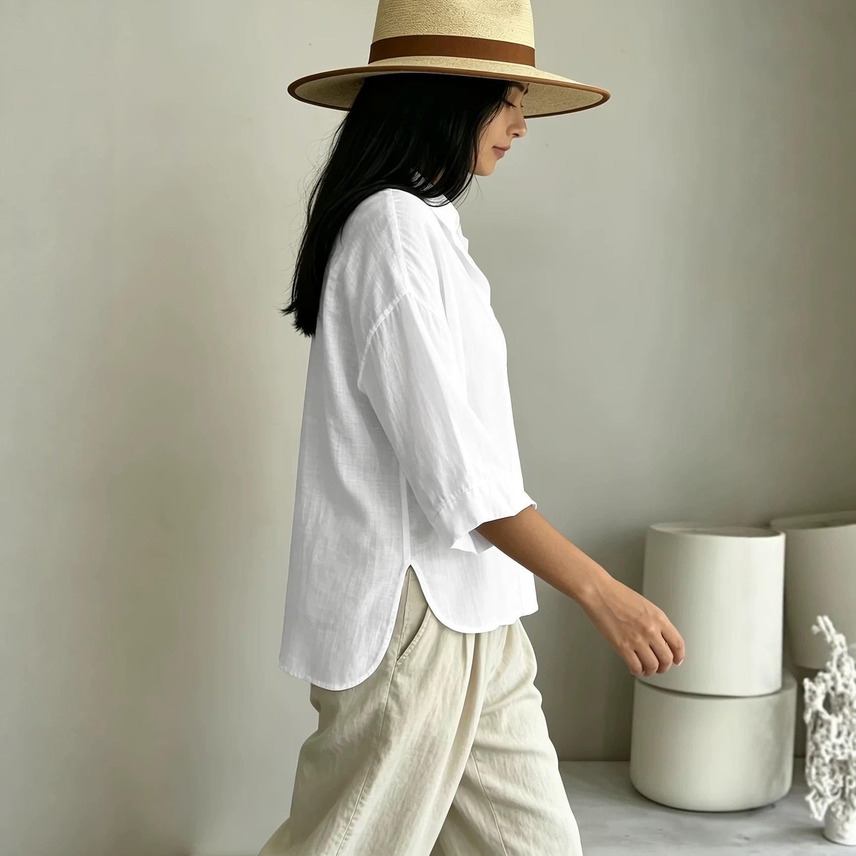 Notch-lapel Single-pocket Drop-shoulder Three-quarter-sleeve Shirt
