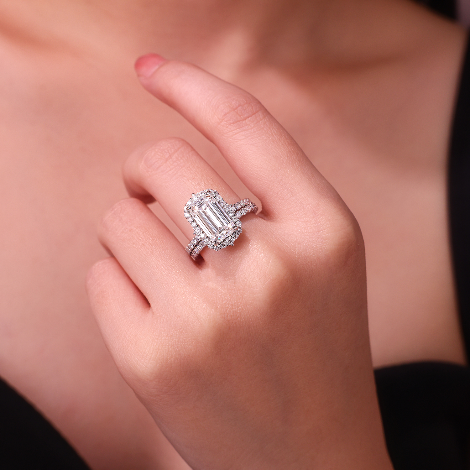 Octagonal Moissanite Double Rings Set With Top-quality Moissanite Luxury, Fashionable And