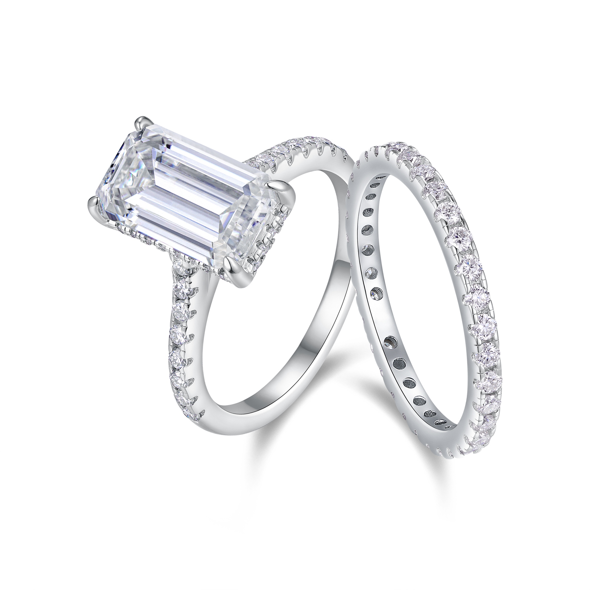 Octagonal Moissanite Double Rings Set With Top-quality Moissanite Luxury, Fashionable And