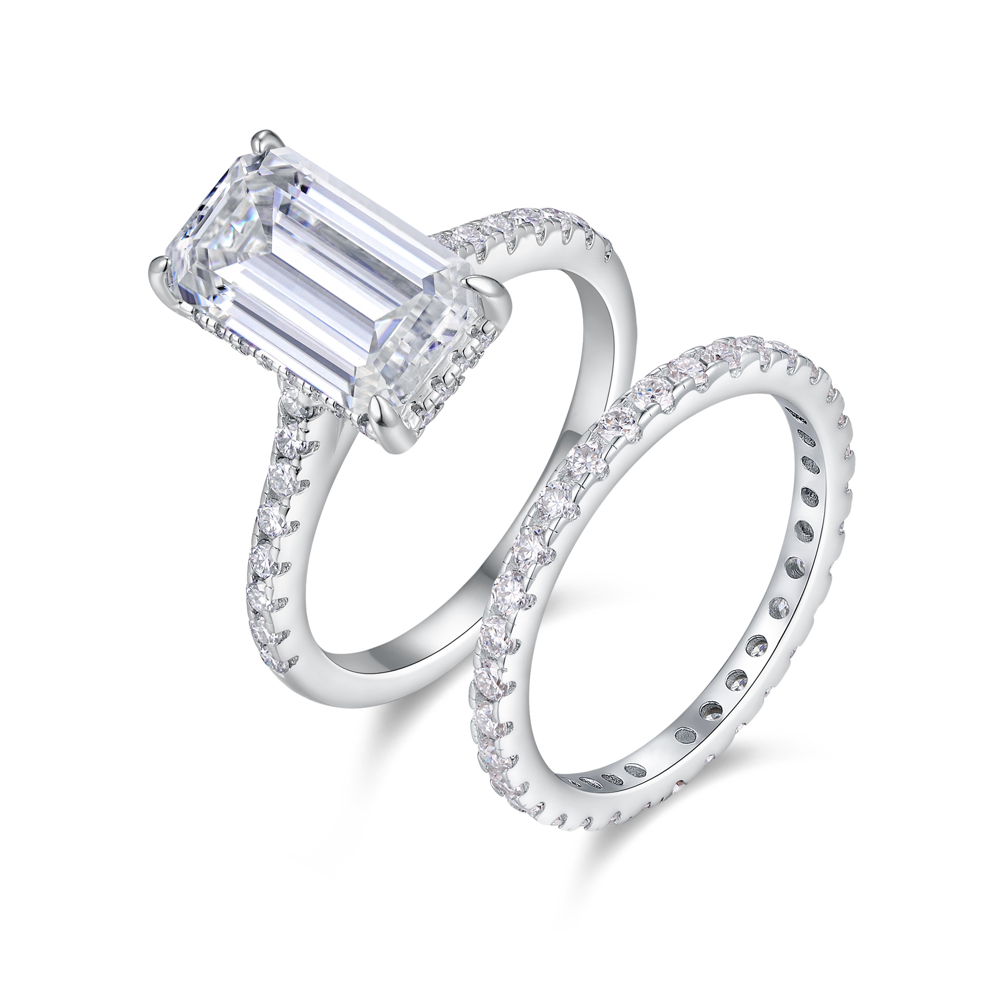 Octagonal Moissanite Double Rings Set With Top-quality Moissanite Luxury, Fashionable And