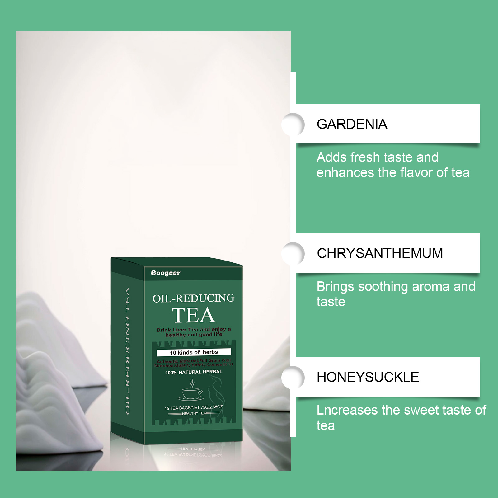 Oil Reducing Herbal Tea, Natural Botanical Tea With Gardenia, Chrysanthemum & Honeysuckle