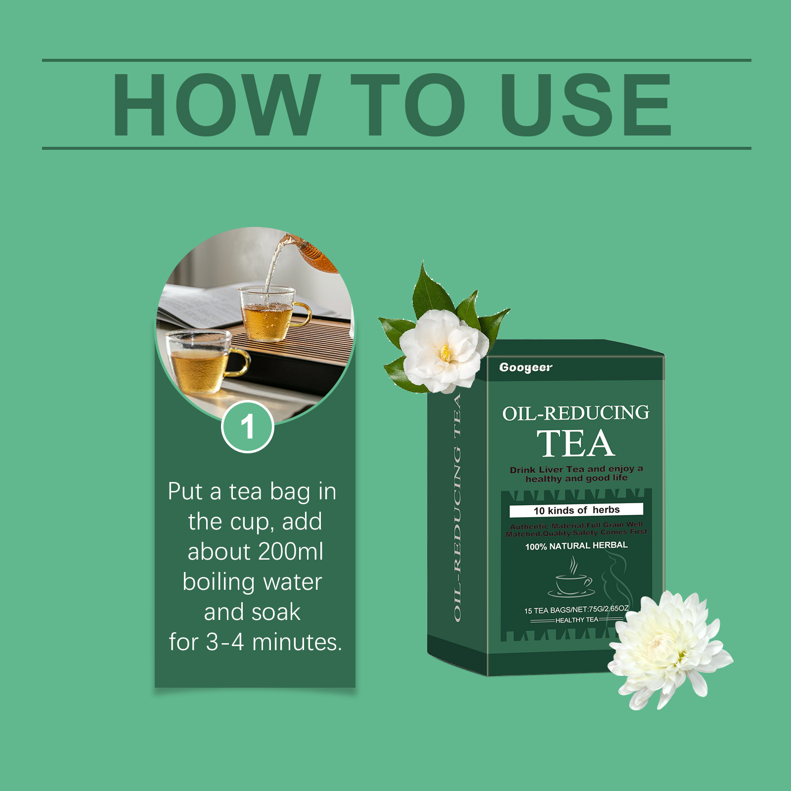 Oil Reducing Herbal Tea, Natural Botanical Tea With Gardenia, Chrysanthemum & Honeysuckle
