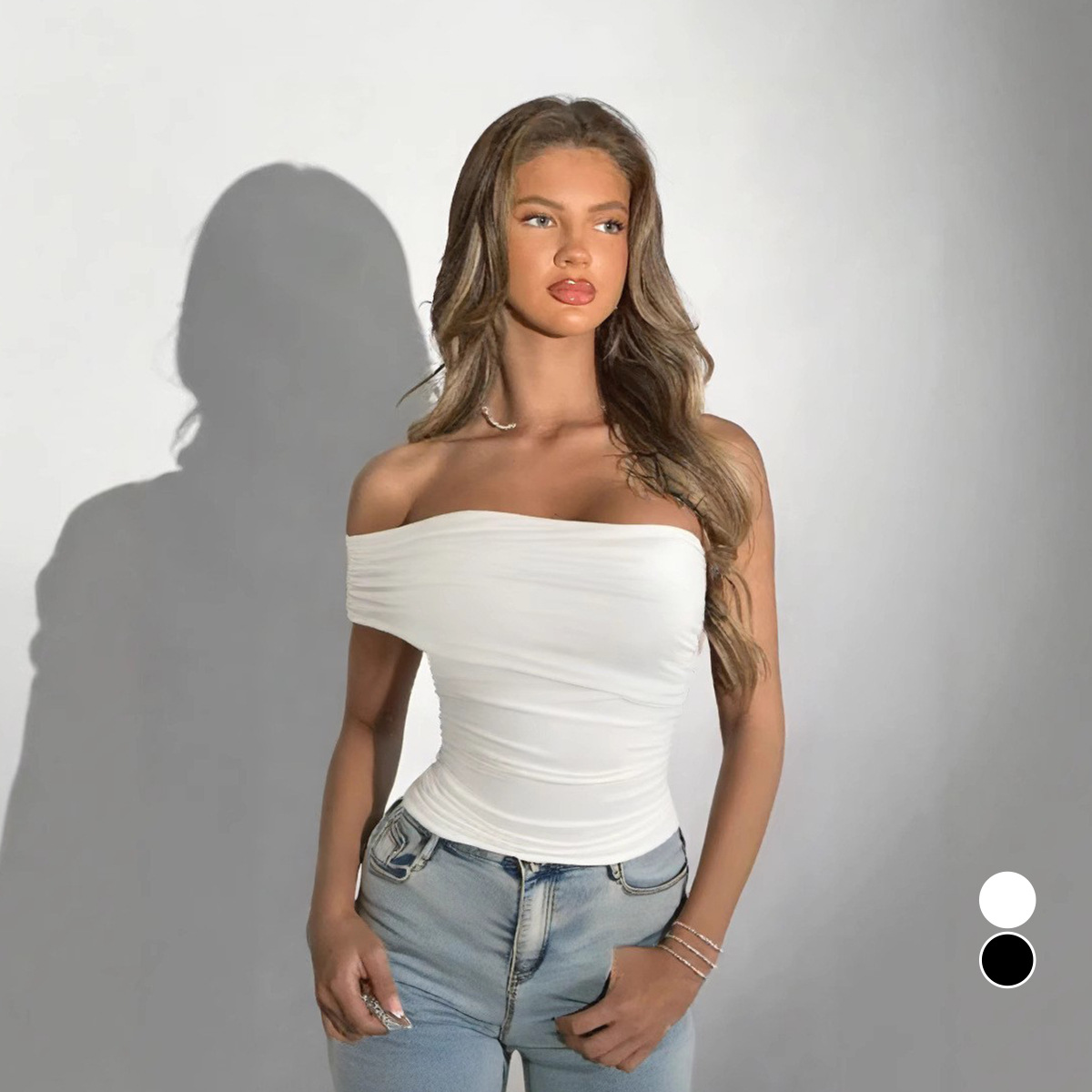 One Shoulder Off Shoulder Tube Top Slim Fit Top