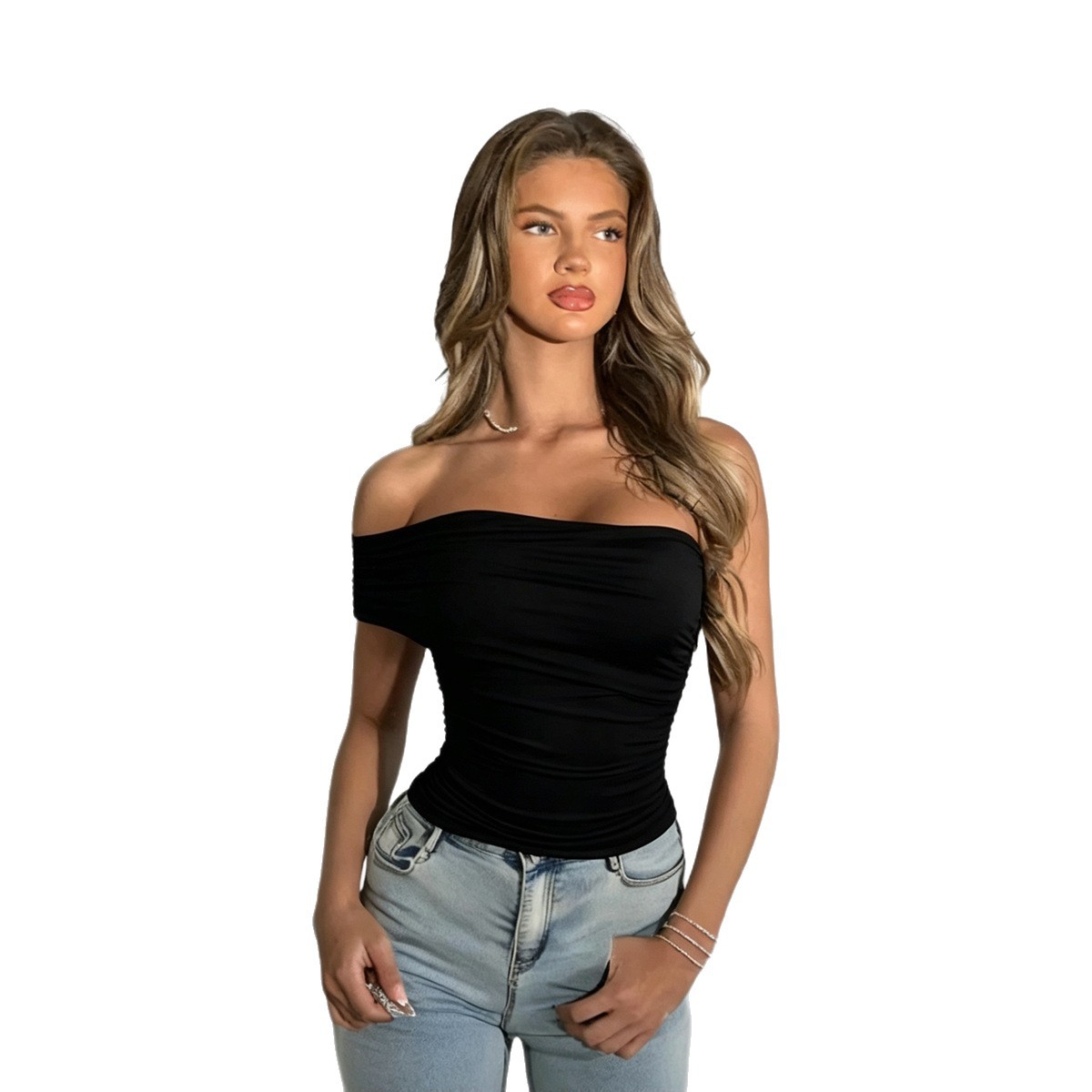 One Shoulder Off Shoulder Tube Top Slim Fit Top