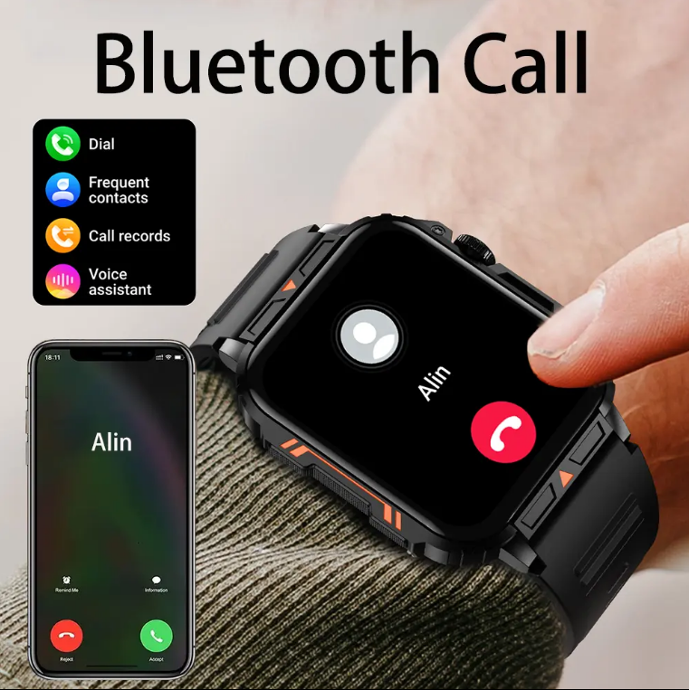 Sportovi na otvorenom kvadratni pametni sat Odgovor na poziv Big Batteri Fitness Tracker vodootporan