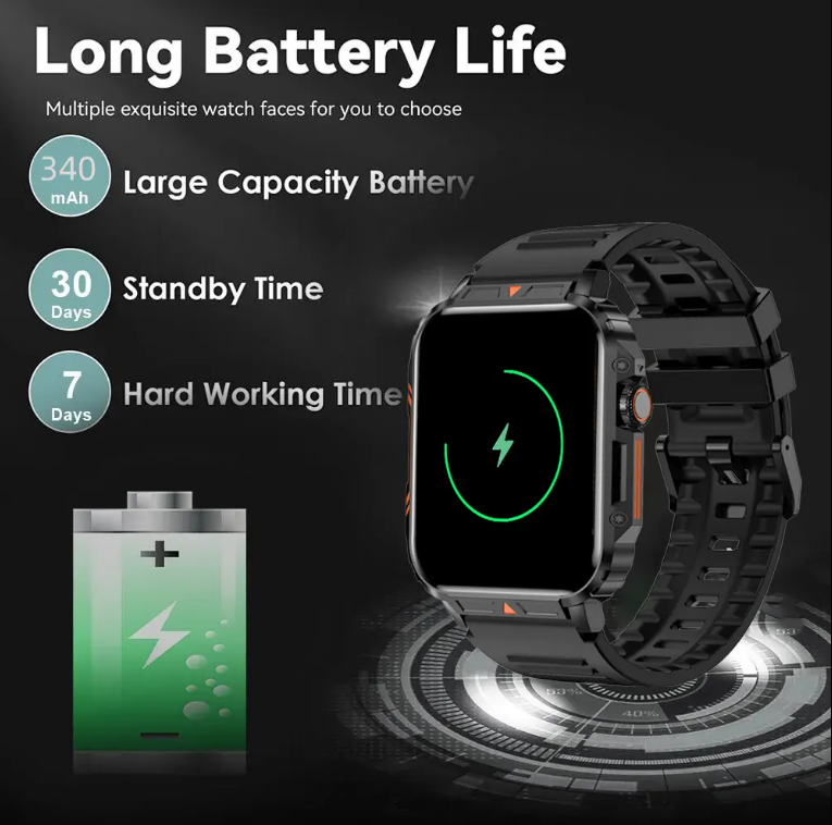 Sportovi na otvorenom kvadratni pametni sat Odgovor na poziv Big Batteri Fitness Tracker vodootporan