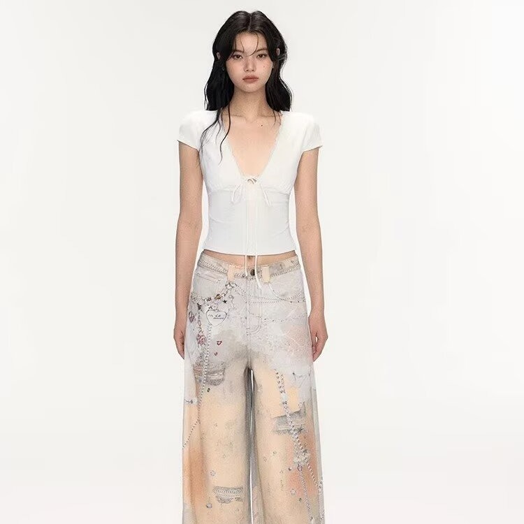 Painted Vintage Wide-leg Loose-fit American-style Floor-length Jeans