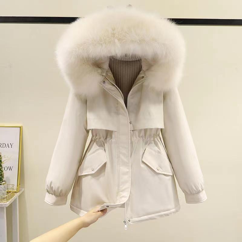 Parka Women's Mid-length New Winter Loose Plush Thickened Cotton Coat Stylish