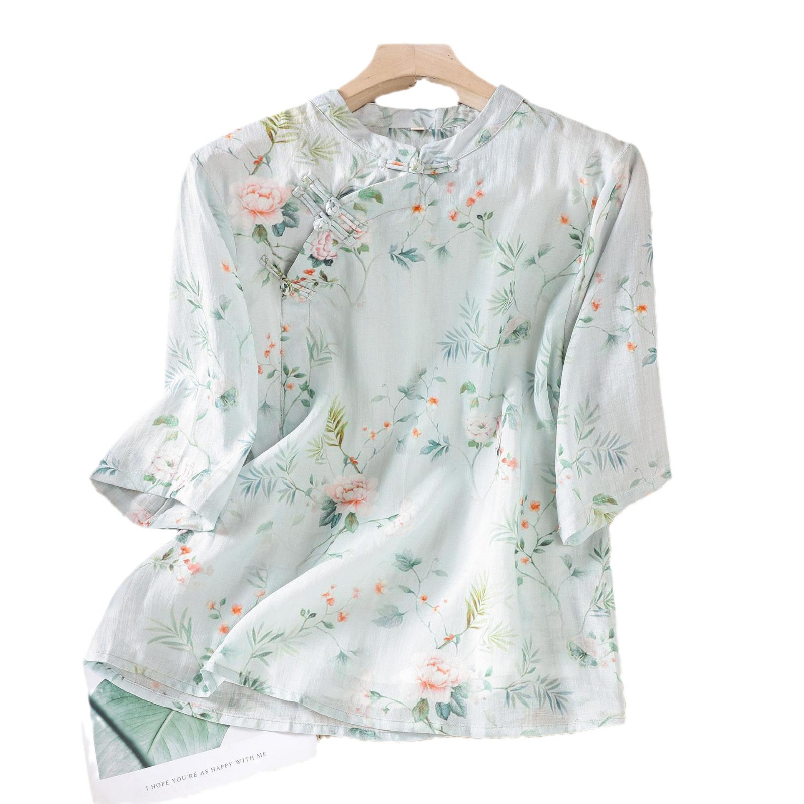 Plus-size Fashionable Loose-fit Short-sleeved Shirt With A Rose Print