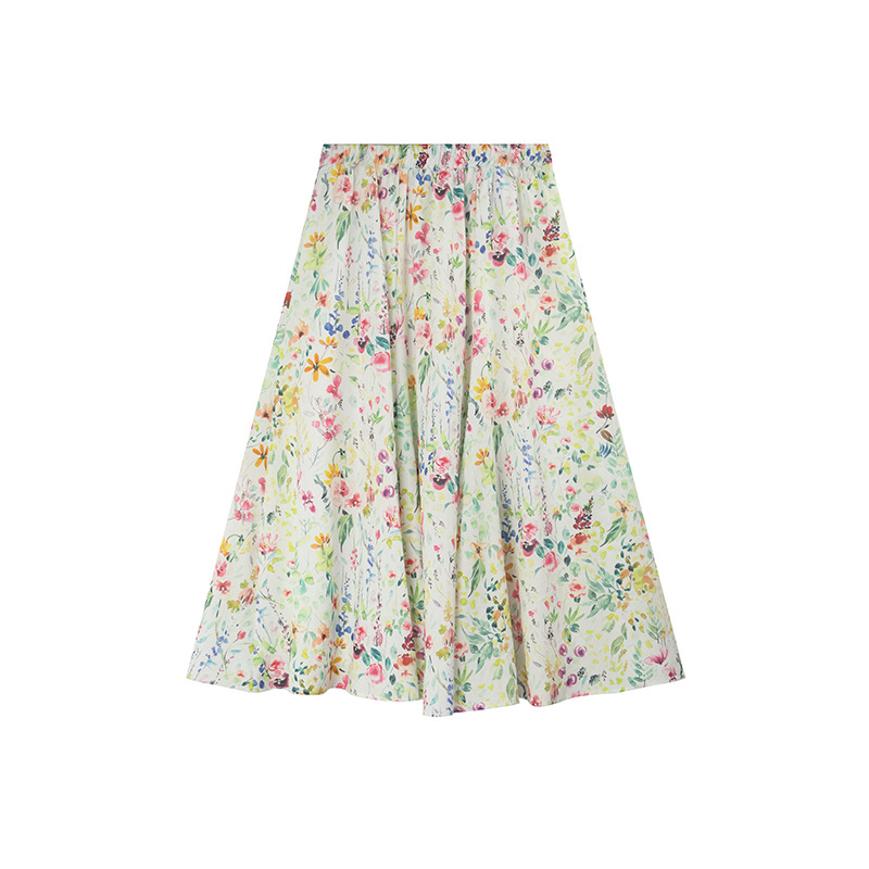 Plus-size Womens Versatile Elastic-waist Floral Skirt, Midi Skirt