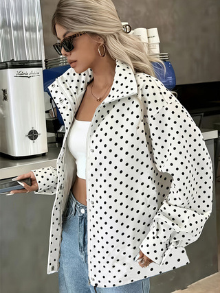 Polka-dot Printed Woven Craft Relaxed-fit Short Coat