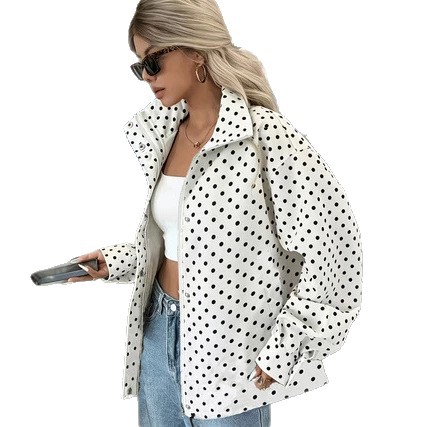 Polka-dot Printed Woven Craft Relaxed-fit Short Coat