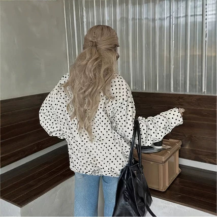 Polka-dot Printed Woven Craft Relaxed-fit Short Coat