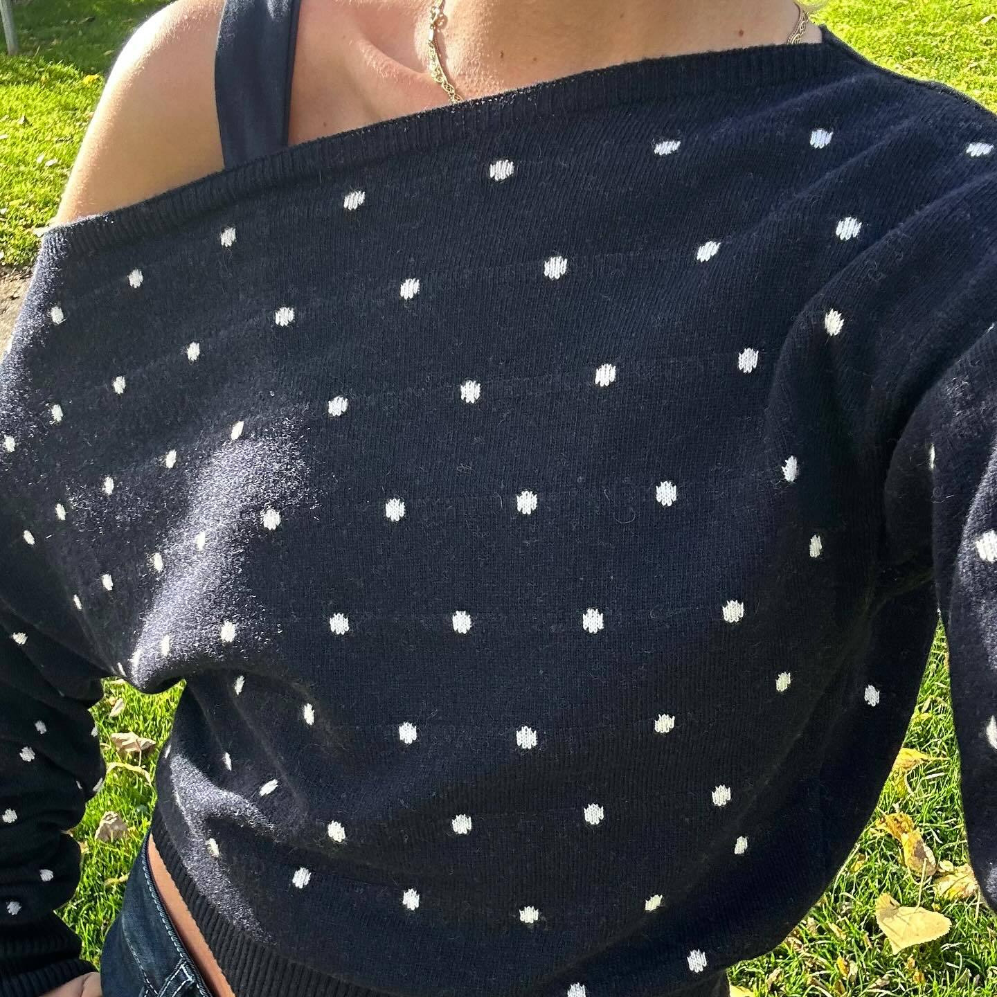 Polka-Dot Waist-Cinching Knitted Pullover Sweater