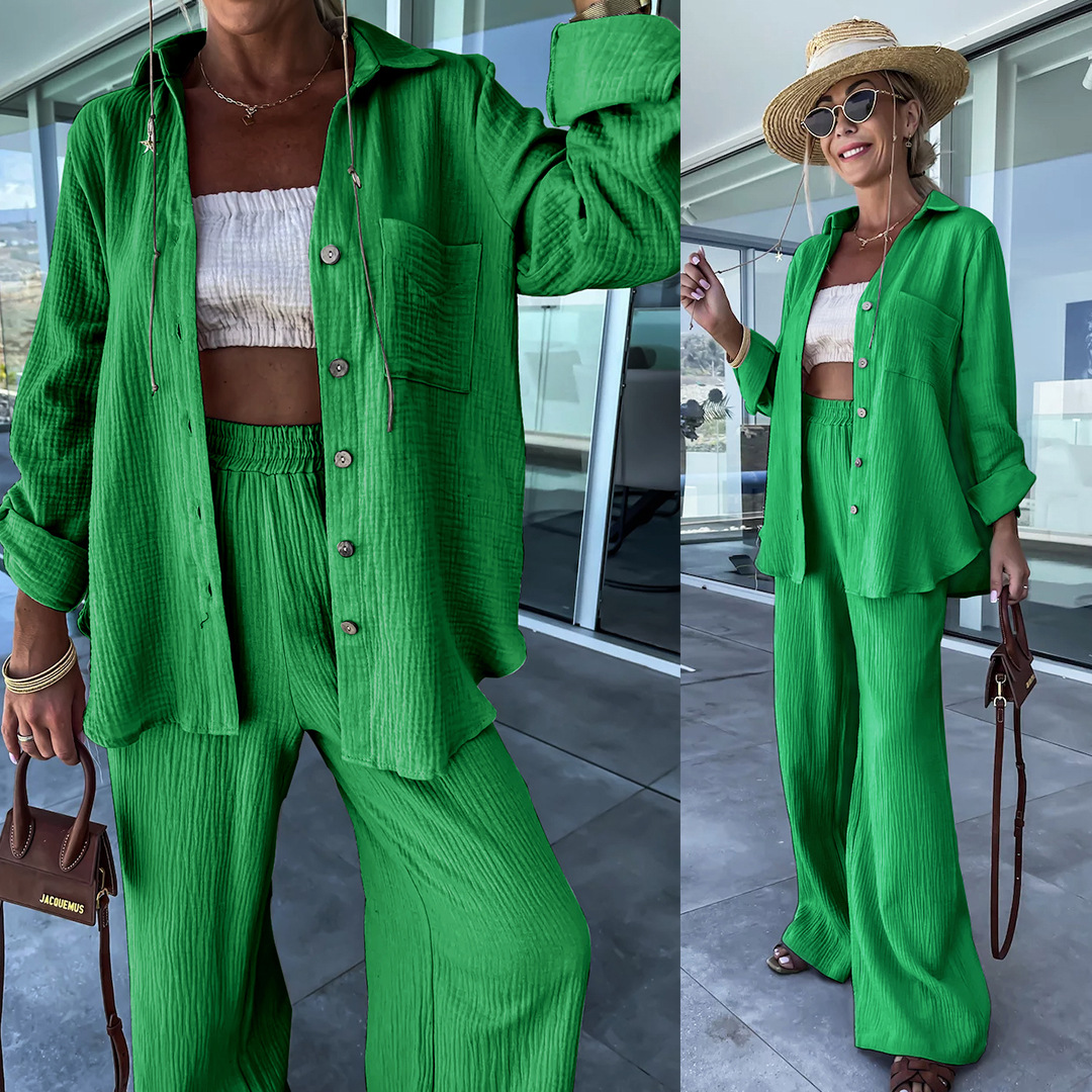 Modeset mit Polokragen, langärmeligem Hemd und gerader Hose