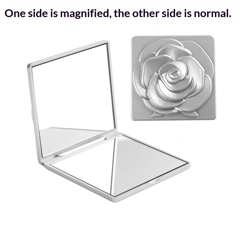 Portable Folding Mirror With Electroplated Rose Design