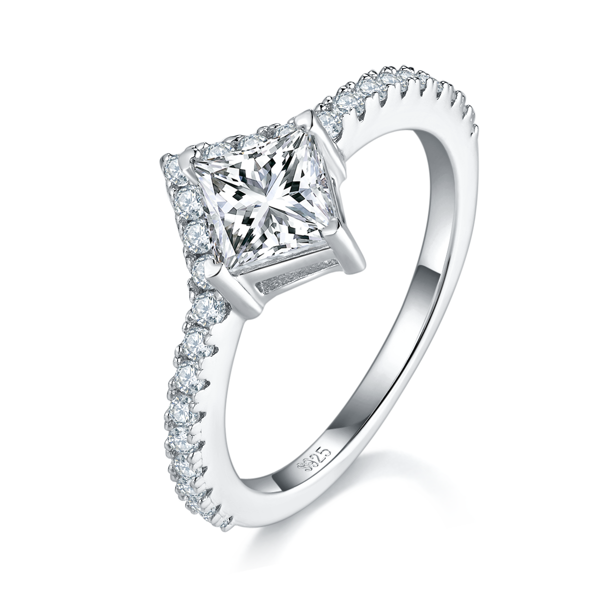 Juego de anillos de compromiso de moissanita de talla princesa, plata, 1 quilate, Color D, alianza de boda VVS1 con