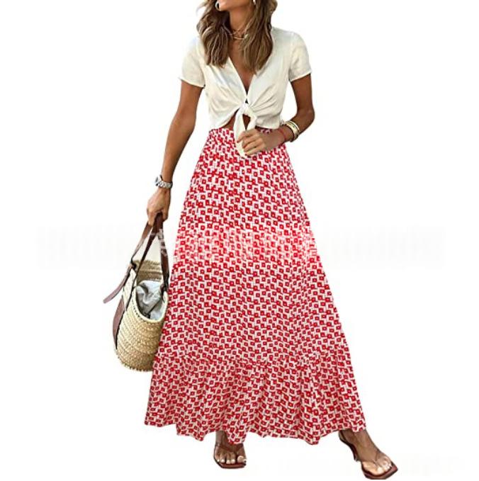 Printed Beach Casual Pleated Maxi Skirt