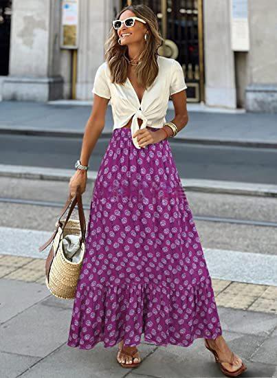Printed Beach Casual Pleated Maxi Skirt
