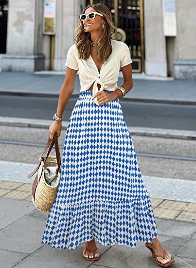 Printed Beach Casual Pleated Maxi Skirt