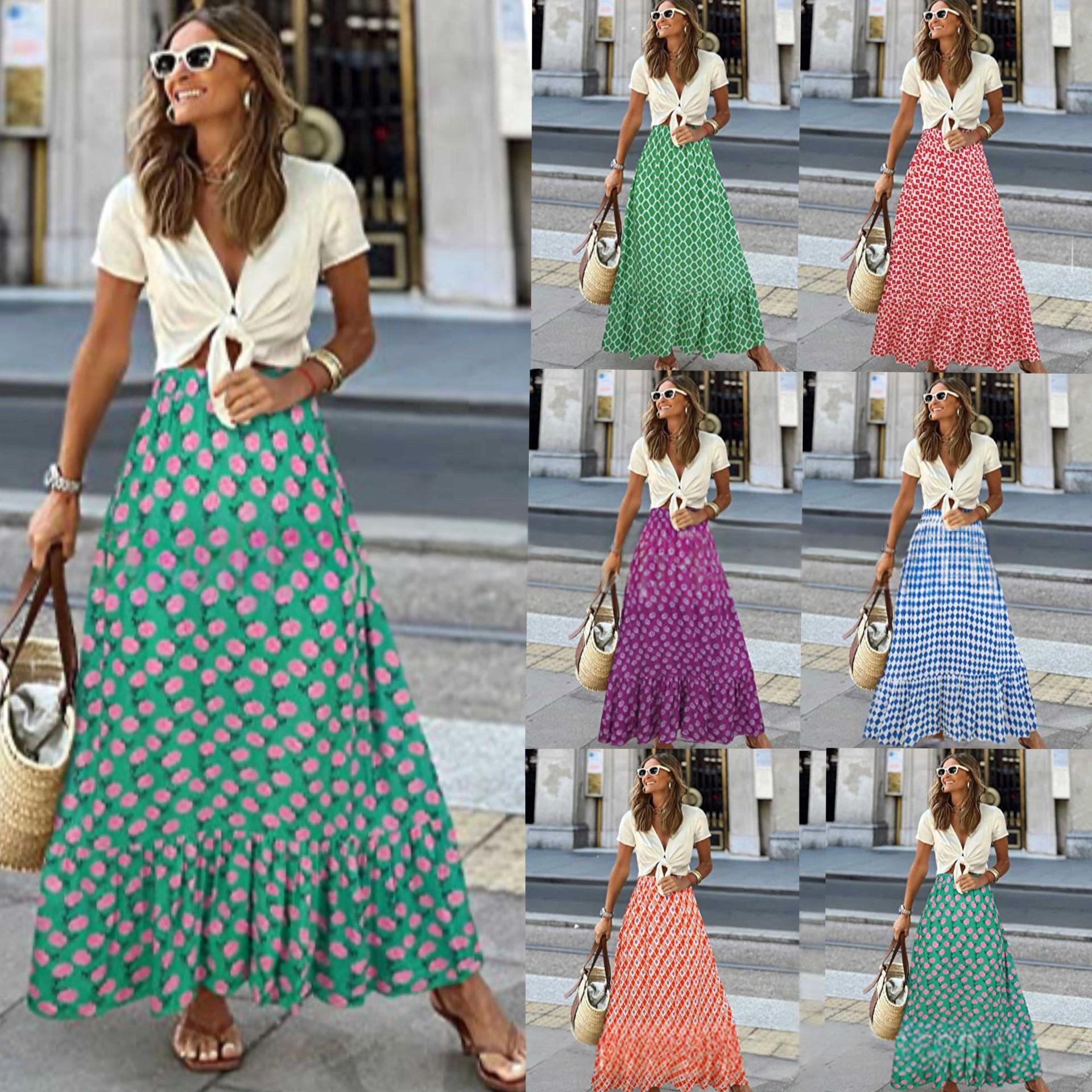 Printed Beach Casual Pleated Maxi Skirt