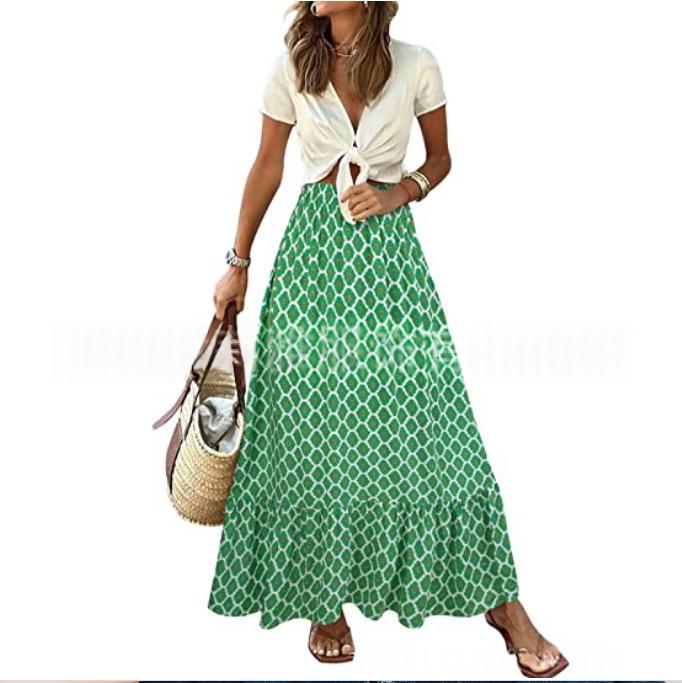 Printed Beach Casual Pleated Maxi Skirt