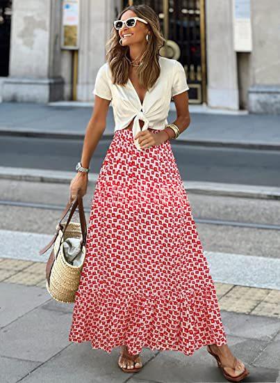 Printed Beach Casual Pleated Maxi Skirt