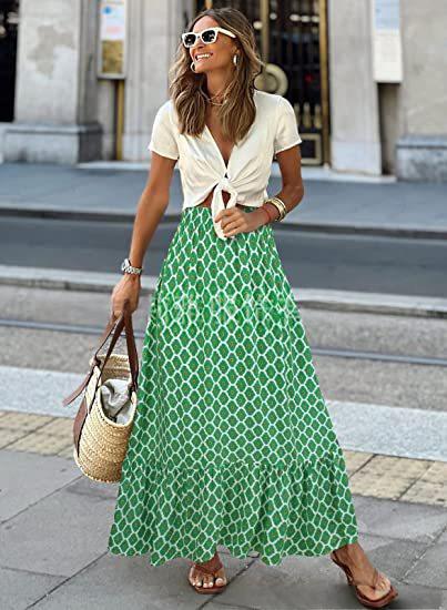 Printed Beach Casual Pleated Maxi Skirt