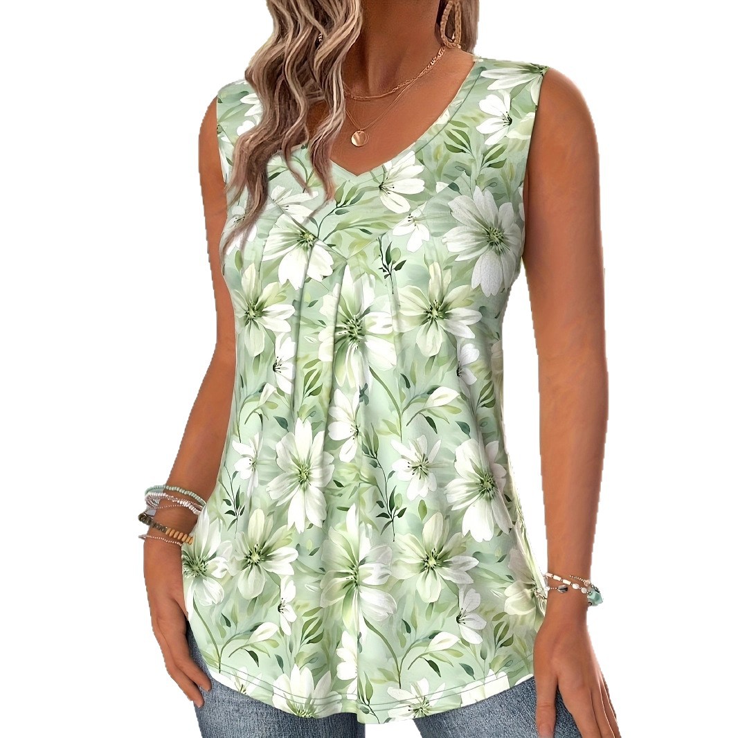 Printed Fashionable Casual V-Neck Top