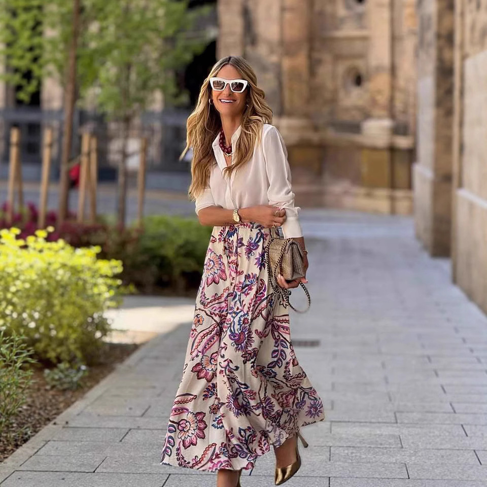 Printed High-waisted Sexy Split Maxi Skirt Womens Skirt