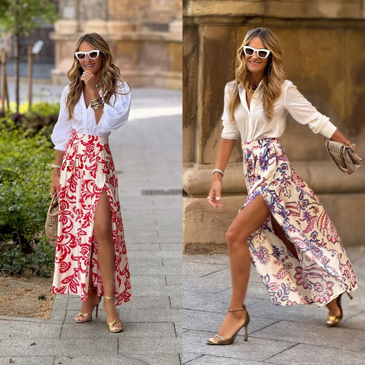 Printed High-waisted Sexy Split Maxi Skirt Womens Skirt
