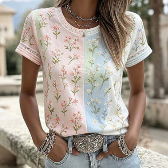 Printed Plus-Size Loose-Fit T-Shirt Top