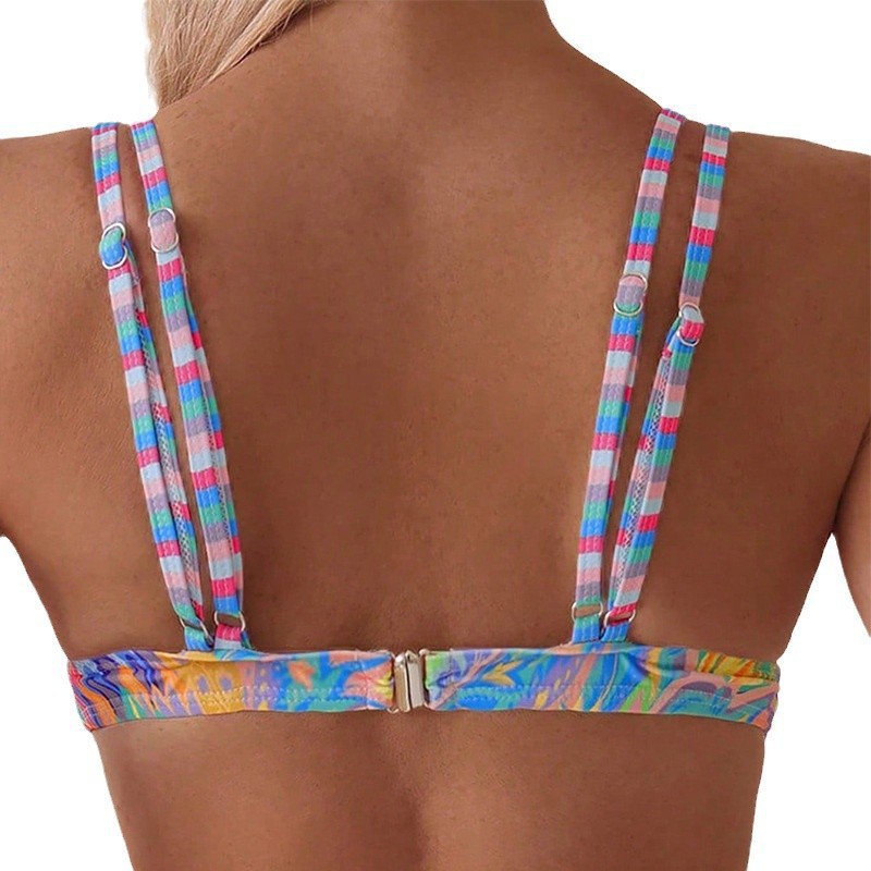 Printed-strap Sexy Bikini Beach And Hot Spring Swimsuit