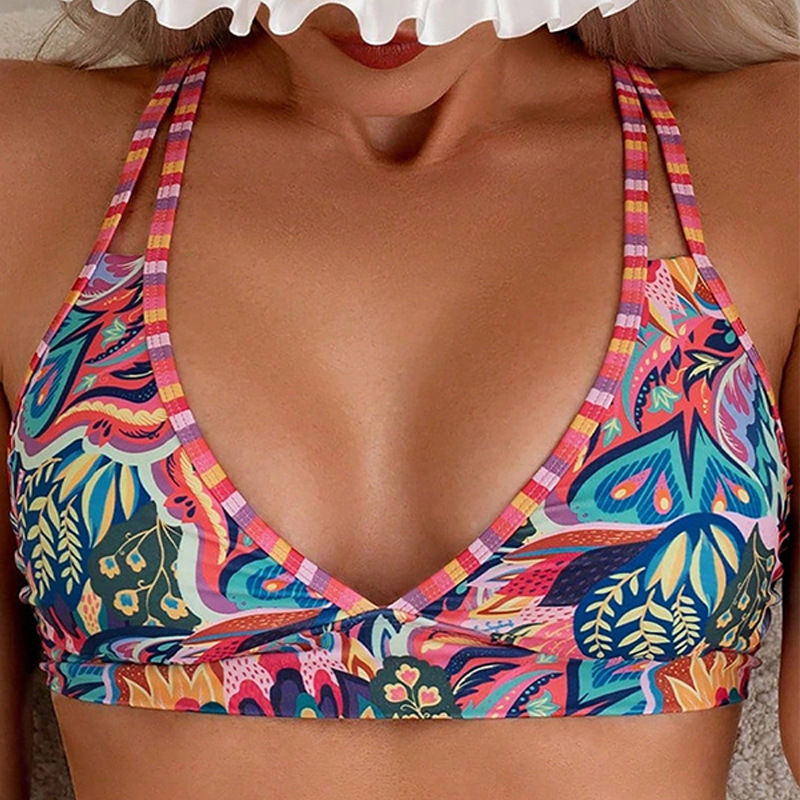 Printed-strap Sexy Bikini Beach And Hot Spring Swimsuit